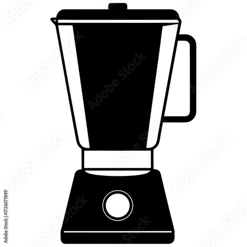 Black silhouette of a kitchen blender with a handle and lid isolated on white background