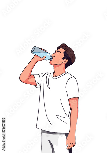 Flat Vector Illustration of a Man Drinking Water