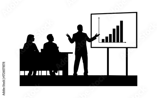 Business presentation silhouette with growth chart. business people discussing project.
