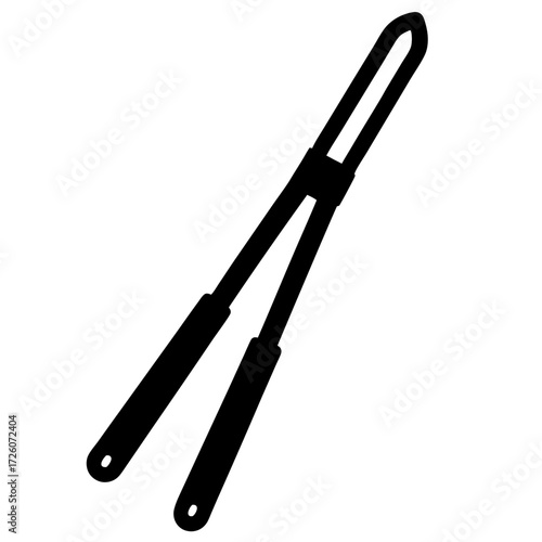 Black silhouette of kitchen tongs with a loop handle isolated on white background