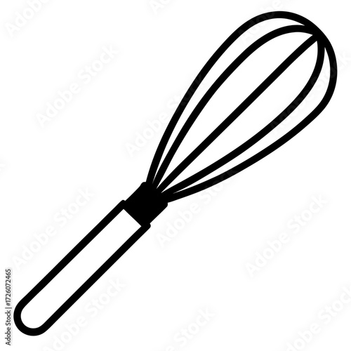 Simple black silhouette of a kitchen whisk for mixing and aerating ingredients isolated on white background
