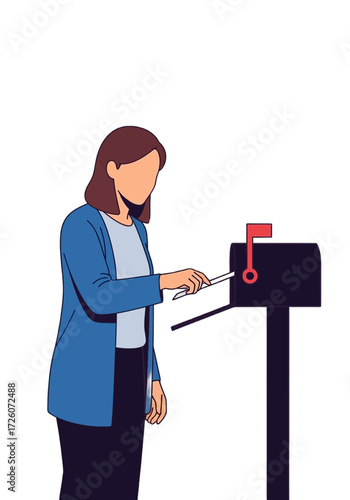 Flat Illustration Woman Posting Letter in Mailbox