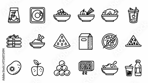 Food icons set vector illustration including fruits vegetables drinks and meals set creatd and generated with generative ai on transparent background
