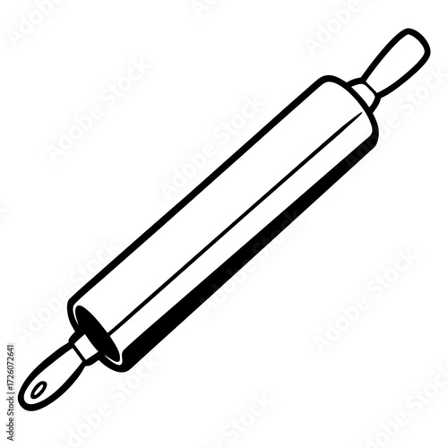 Classic wooden rolling pin with handles in a simple black silhouette isolated on white background