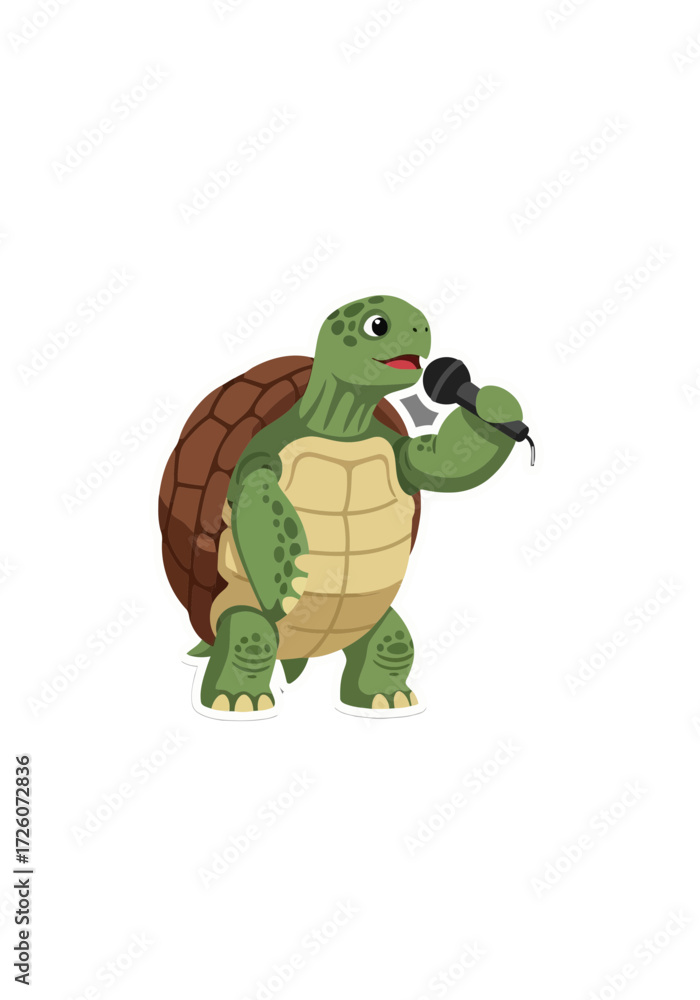 Fototapeta premium Cute Cartoon Turtle Singing With Microphone Vector Illustration