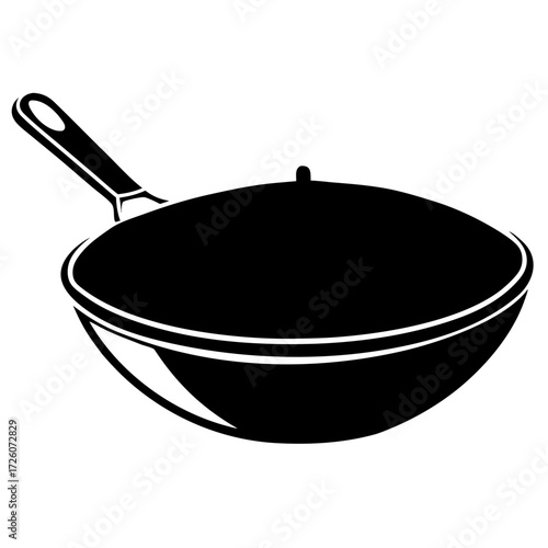 Black silhouette of a cooking wok with a lid isolated on white background