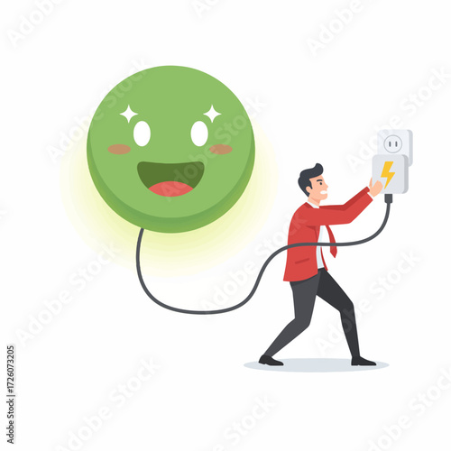 Businessman pulling power cord in red suit