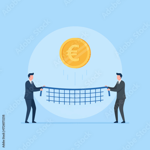 Minimalist flat illustration two businessmen holding a net