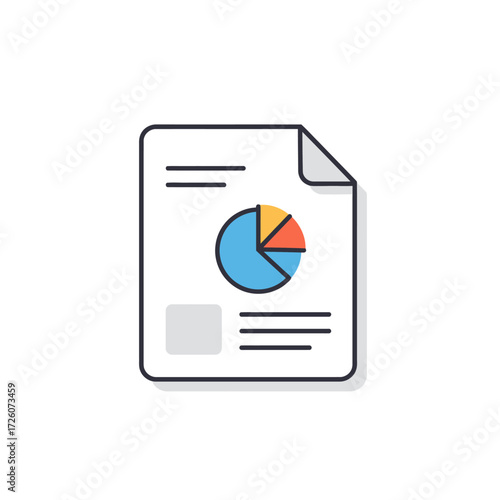 A document icon featuring a pie chart lines and a gray box on a white background