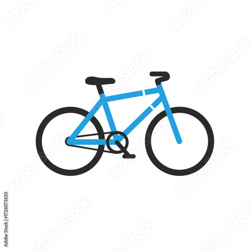 A simple blue bike with black tires seat handlebars and a white background