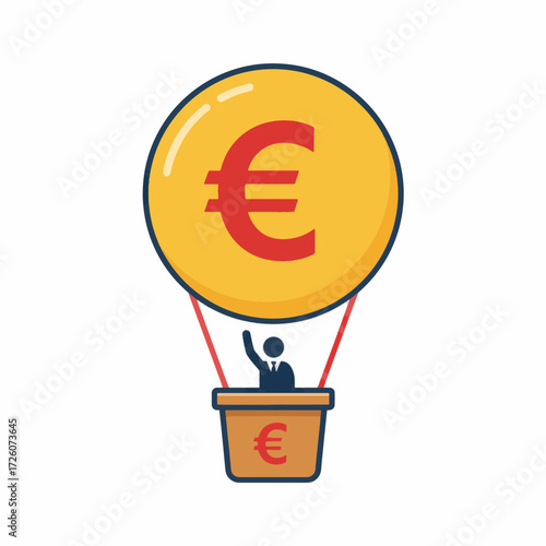 Stylized golden yellow hot air balloon flat illustration