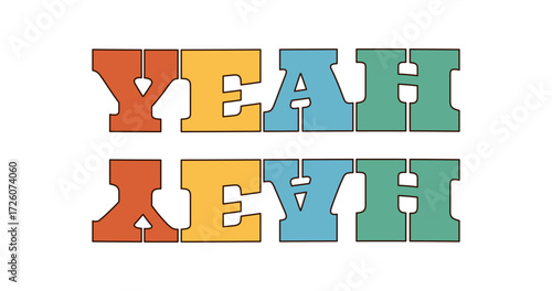 Groovy retro colorful sticker typography with pop and funky font. Patch style groovy element with y2k influence, bold and artistic for eye sticker or patch use in vintage pop themes.