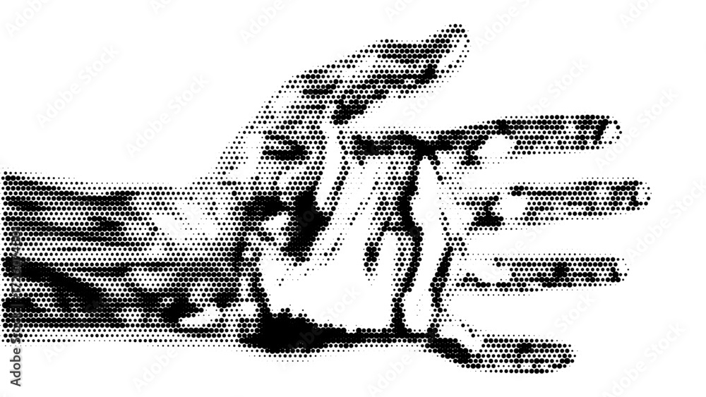 Fototapeta premium Hand vintage y2k halftone art, hand halftone stipple brutalist retro vector png with transparent background, bloom 2000s aesthetic photocopy effect tattoo