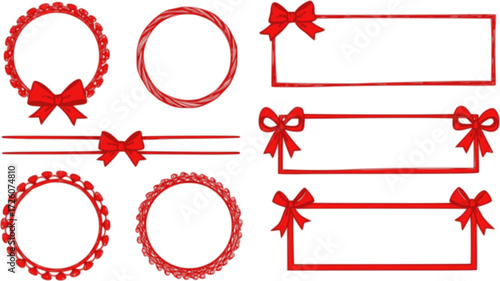 Cute wavy lace and pearl wedding frames. Vector hand drawn oval vintage border set. Coquettish retro elegant classic line decorations with bow and ribbon. Whimsical zigzag invitation frame set. 