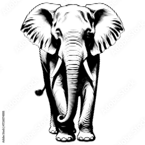 Elephant vintage y2k halftone art, elephant halftone stipple brutalist retro vector png with transparent background, bloom 2000s aesthetic photocopy effect tattoo