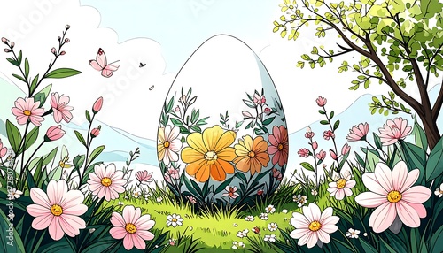 Floral Easter Egg in a Spring Meadow