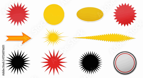 Collection of colorful starburst and shape vector illustration