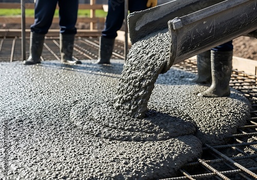 Pouring concrete on rebar grid