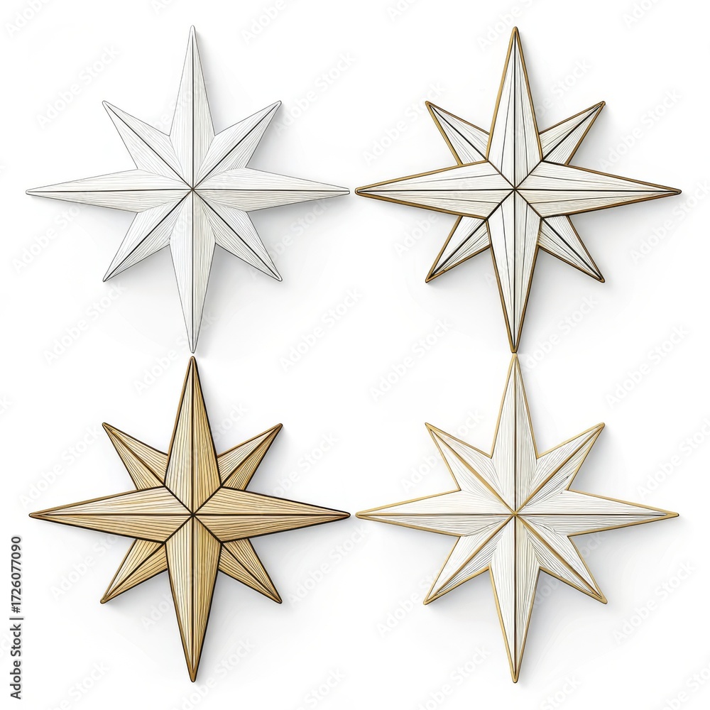 Fototapeta premium Four decorative star ornaments isolated on white background