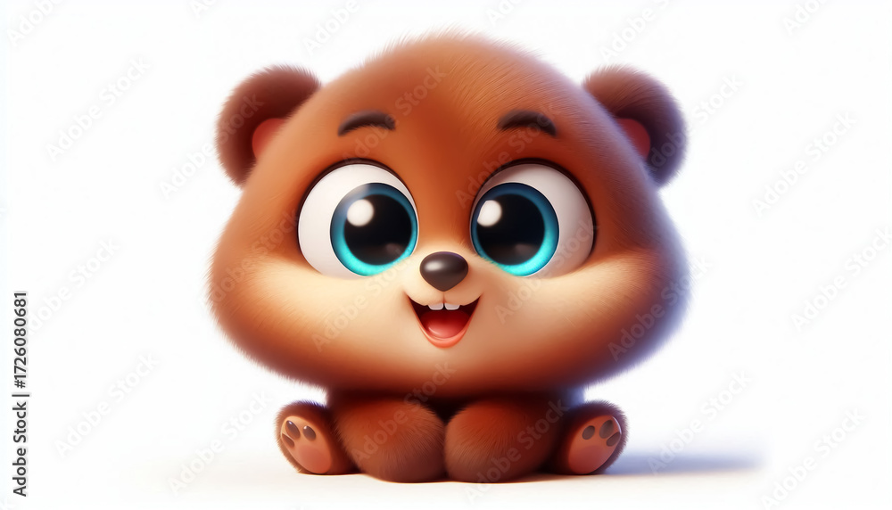 Obraz premium Funny cartoon of a teddy bear on white background