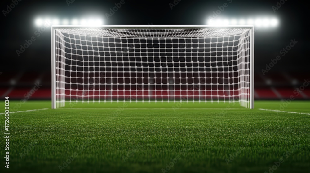 Fototapeta premium Soccer Goal, Football Pitch, Stadium Lights, Game Day