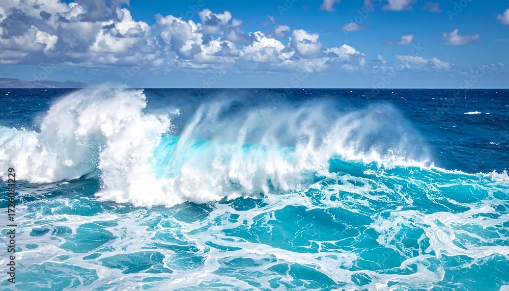 Fototapeta premium Dramatic ocean waves under a vibrant sky