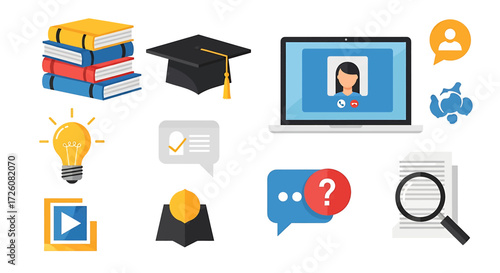 Modern Education and Online Learning Vector Icons Set