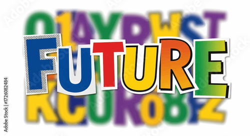 Colorful cut out letters forming the word FUTURE vector illustration