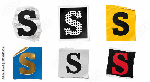 Collection of letter S on torn paper vector illustration