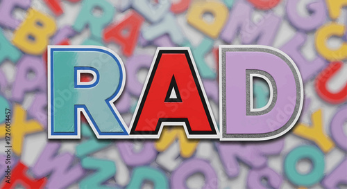 Rad word typography with colorful alphabet vector illustration