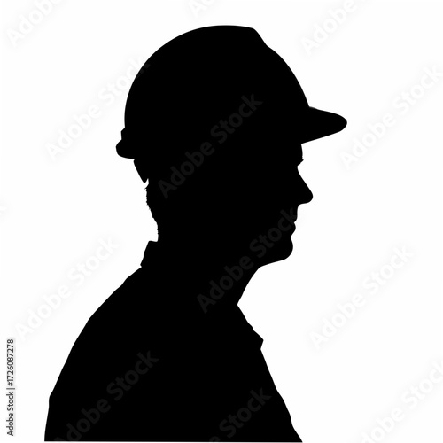 Strong Construction Worker Silhouette with Hard Hat