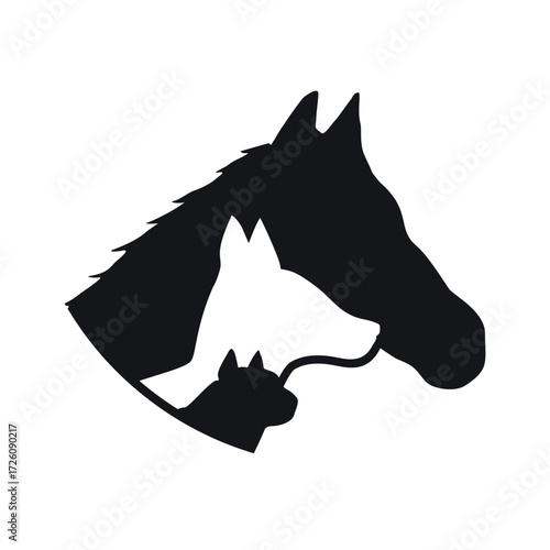 Icon, vector, logo of domestic animals: horse, dog, cat