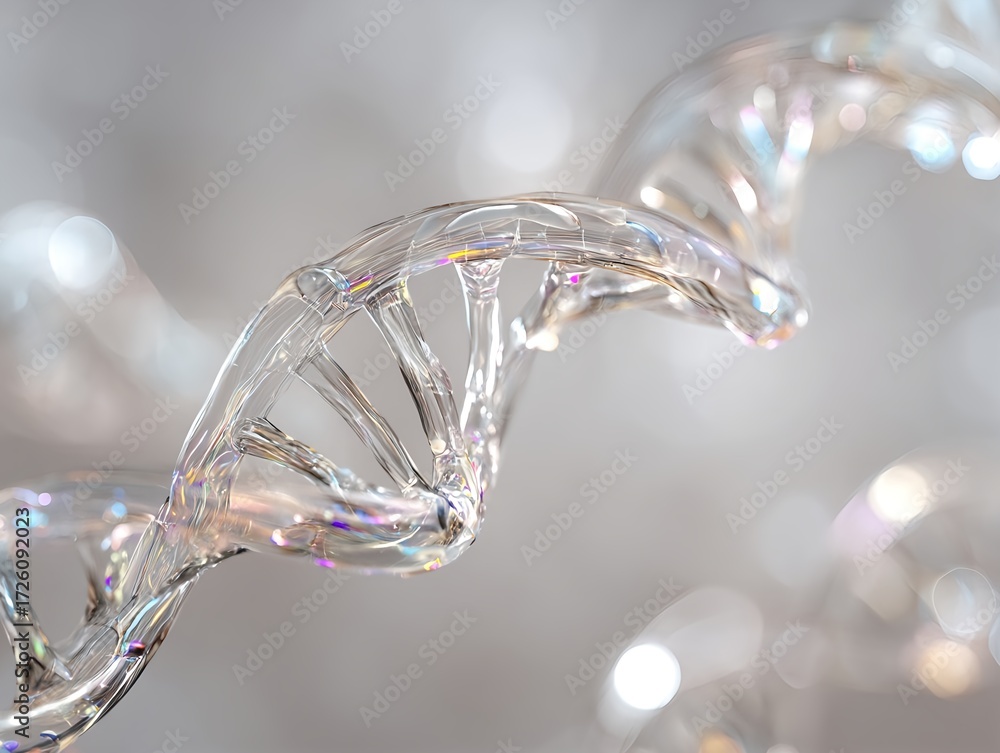 Fototapeta premium Translucent dna helix with glass reflections and soft diffused light
