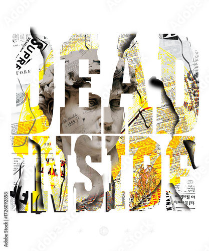 Dead Inside Typography Artwork – Distressed Skull Graphic with Bold Grunge Text  streetwear t-shirt design