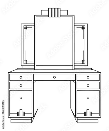 Art Deco Vanity Table Vector - Geometric Mirror, Minimalist Design