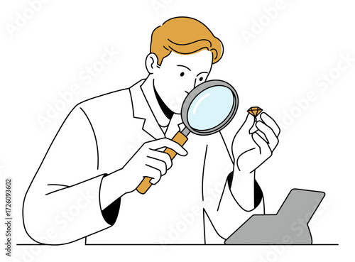 Goldsmith Inspecting Jewel - Minimalist Vector Design