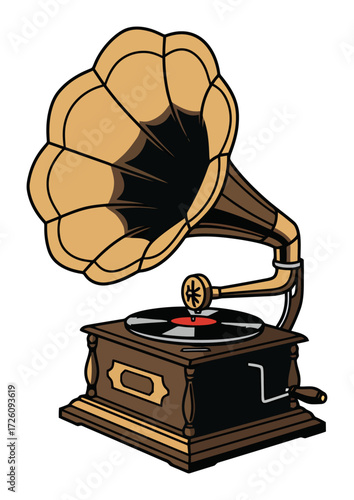 Gramophone Vector Illustration, Flower Horn, Minimalist Design