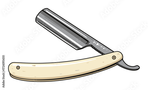 Folding Razor with Ivory Handle Vector Illustration