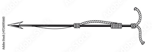 Black and White Line Art Illustration of a Harpoon with Rope