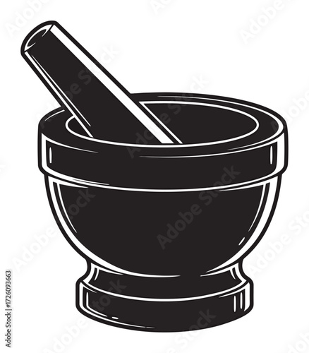 Stone Mortar and Pestle Vector Illustration