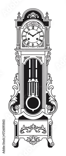 Rococo Grandfather Clock Vector - Gilded Minimalist Design