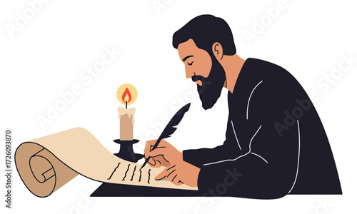 Scribe Writing by Candlelight Vector Illustration