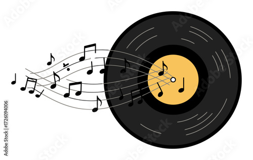 Vinyl Record with Musical Notes - Abstract Vector Design