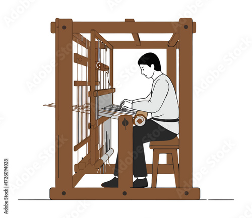 Weaver at Loom Vector Illustration