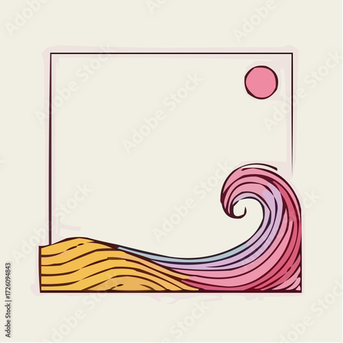 Abstract wave and sun illustration in pastel colors  