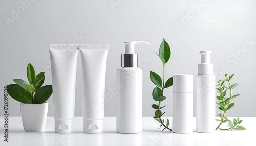 Wallpaper Mural White cosmetic products with greenery Torontodigital.ca