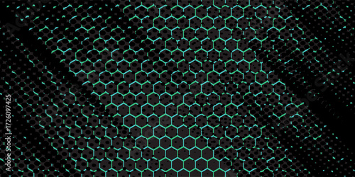 Hexagonal cyberspace green background. Hexagon grid tech pattern.