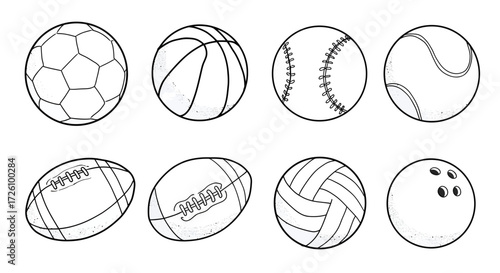 Get Active with these Hand-Drawn Sports Balls - Soccer, Basketball, Baseball, Tennis, Football, Volleyball, and Bowling!