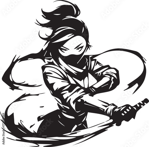 **The veiled assassin's strike: a silent, formidable warrior, embodying the lethal grace and fierce skill of the **female ninja**.**