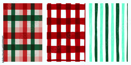 Festive Plaid and Stripes Christmas Themed Fabric Designs